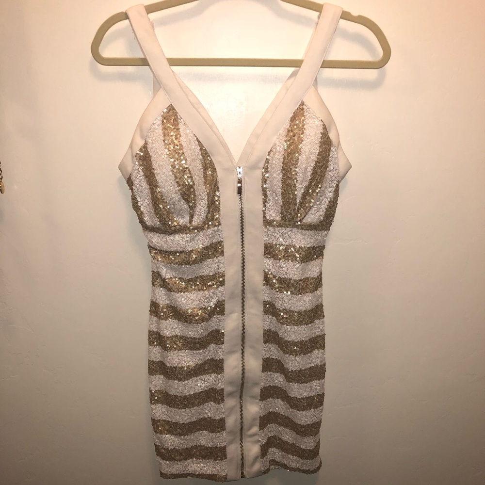 NWT White/Gold sequin dress